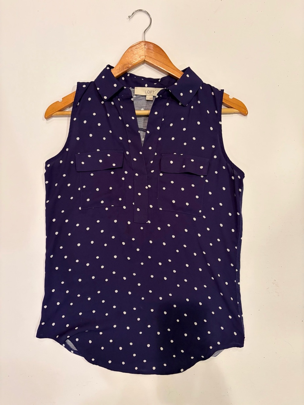 LOFT Polka Dot Collared Sleeveless Blouse